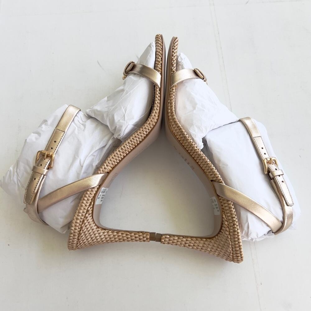 New SCHUTZ Aurora Mid Heel Sandal Women's SIZE 9.5 Gold Metalic Napa Platina - Picture 6 of 12